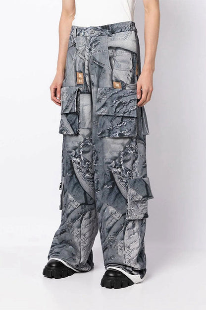 storexq Denim Print Boyish Multi Pocket Pants