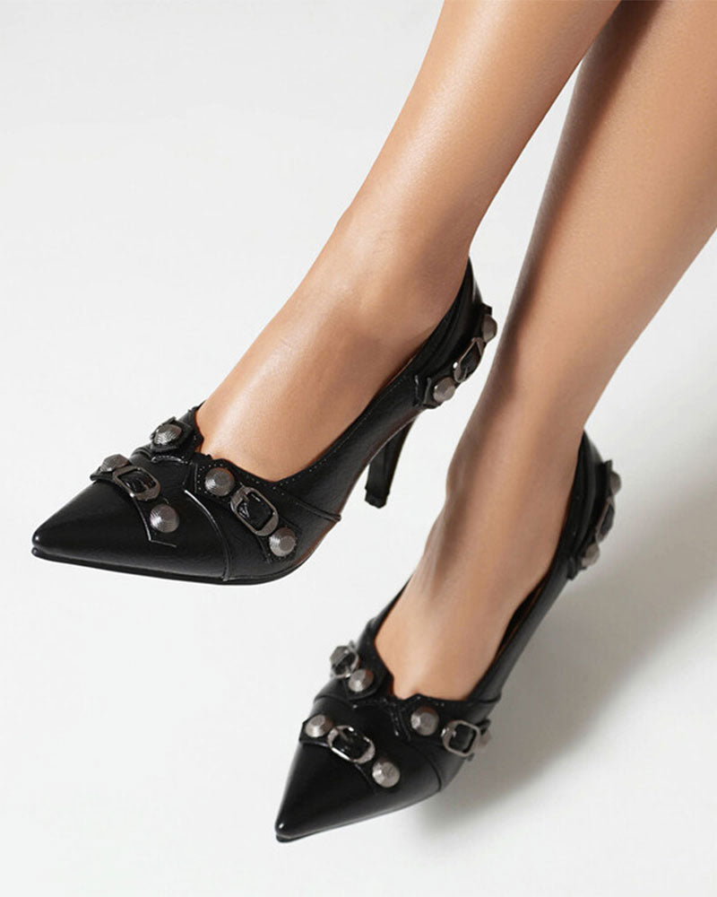 storexq Rivet Design Punk Pointed Toe Heels