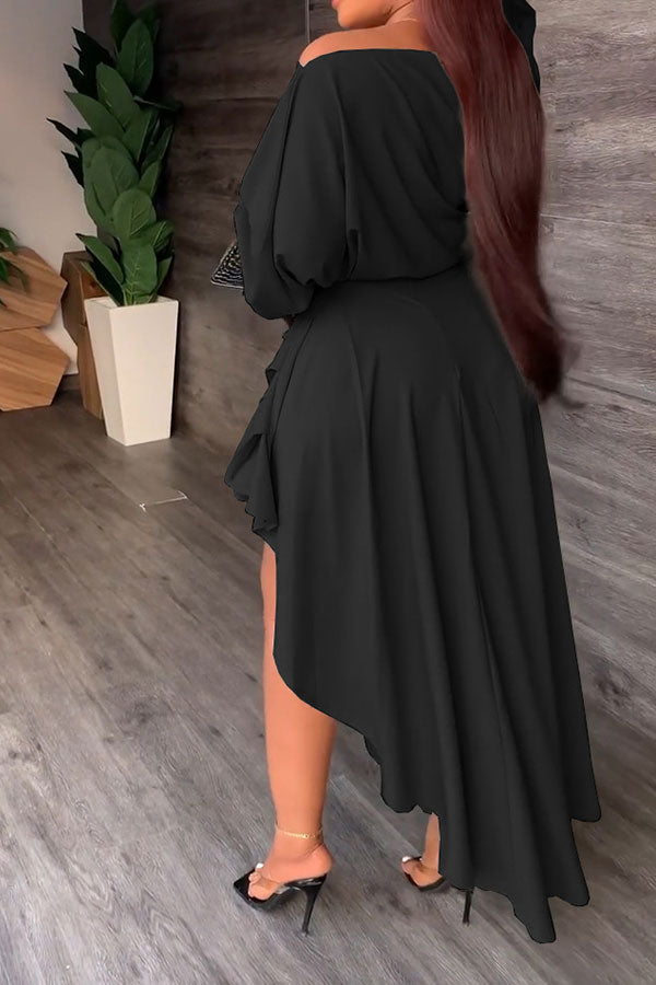 namcoverse Solid Color Feminine Irregular High Split Dress Suit