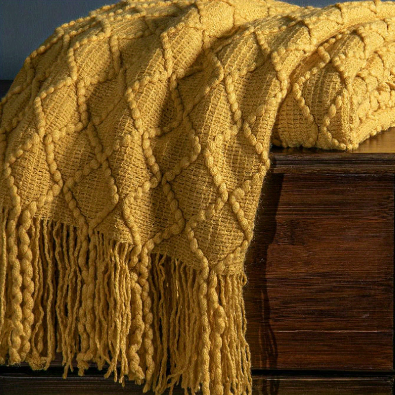 1pc Cozy Yellow Nordic Knitted Blanket - Ultra Soft, Warm, and Lightweight Throw for Couch, Sofa, Office, Bed, Camping, and Traveling - Perfect for Chilly Days and Nights