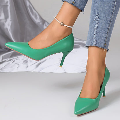 High Heel Stiletto Pumps - Elegant Solid Color Pointed Toe Shoes with Synthetic Leather Upper, Rubber Sole, and Slip-On Design - Perfect for Banquet and Casual Occasions