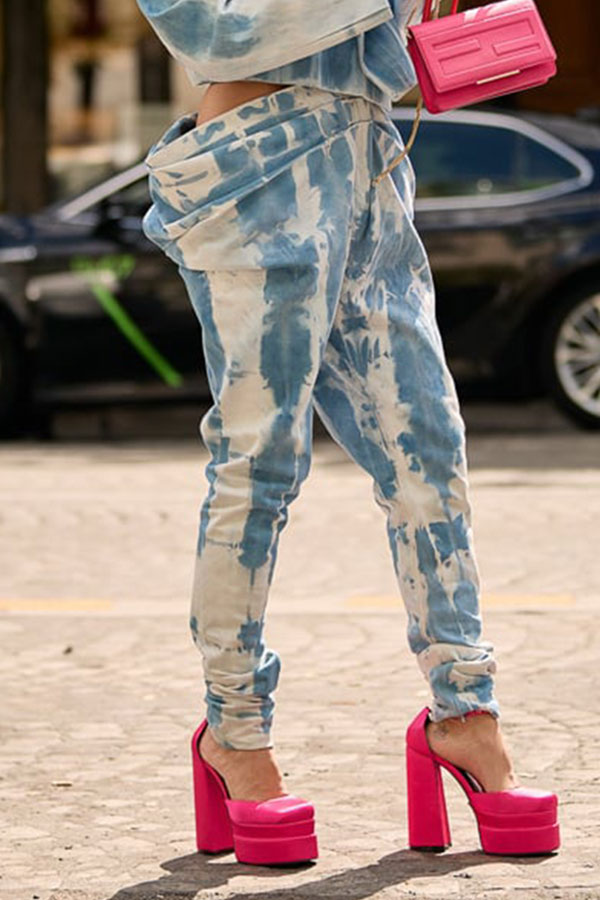 storexq Tie Dye Stylish Cutout Draped Irregular Jeans