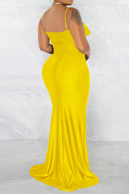 storexq Solid Color Classic High Slipt Maxi Dress