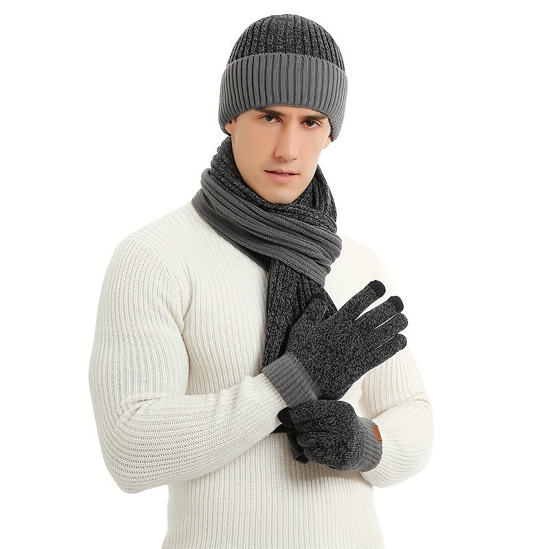 Unisex Outdoor Winter Casual Sports Warm Gloves, Scarf And Hat Three-piece Set