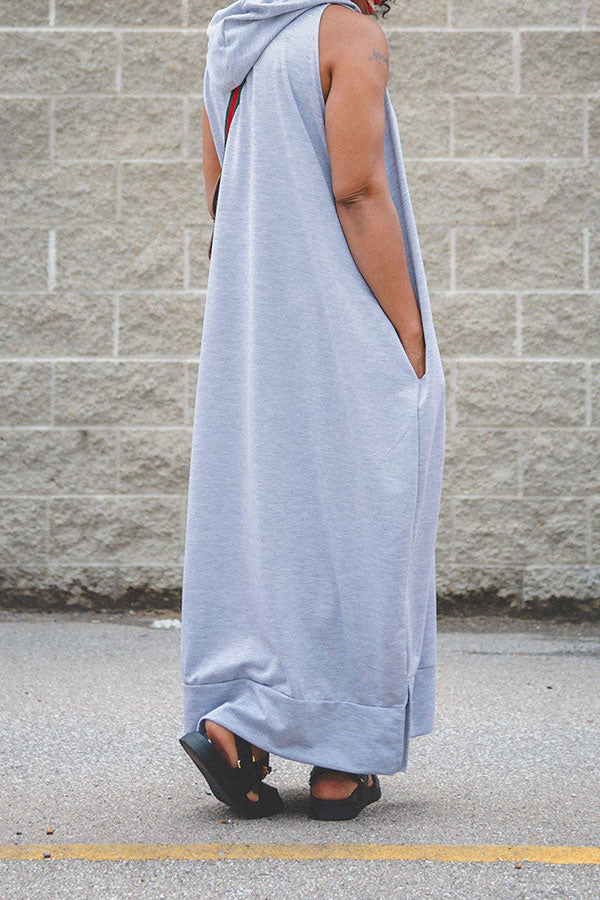 storexq Solid Color Relaxed Hooded Maxi Dress