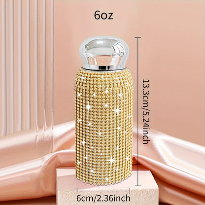 1pc, Sparkling Studded Vacuum Flask, 6oz/8oz Stainless Steel Insulated Water Bottles, Mini Travel Thermal Cups, For Hot And Cold Beverages, Summer Winter Drinkware, Christmas Gifts, Valentine's Day Gifts