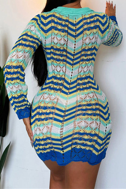 storexq Zig Zag Preppy Polo Neck Knitted Mini Dress