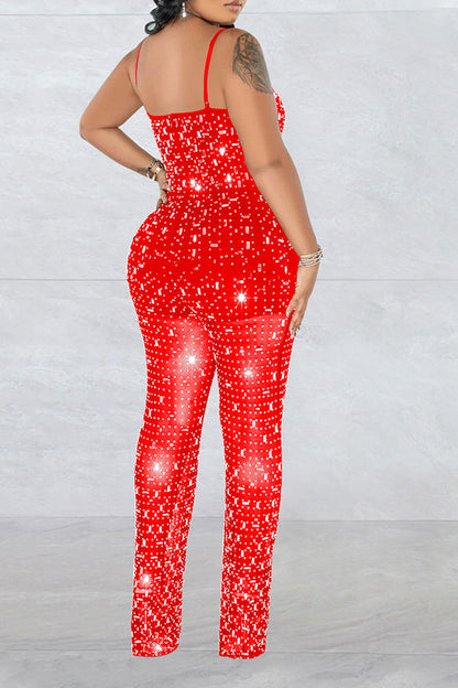 storexq Crystal Glitter Modern See-Through Jumpsuit