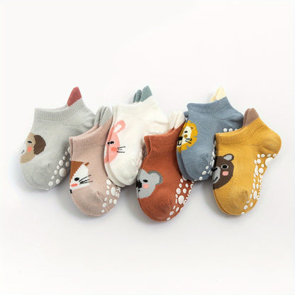 6pairs Boys Girls Kids Cartoon Animal Pattern Cute Socks Shoes, Anti-skid Socks With Dot Glue, Toddlers Children's Trendy Floor Socks