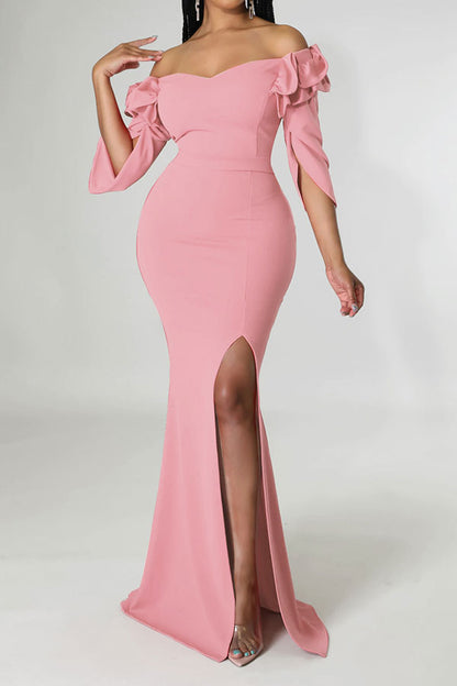 storexq Solid Color Elegant High Slipt Maxi Dress