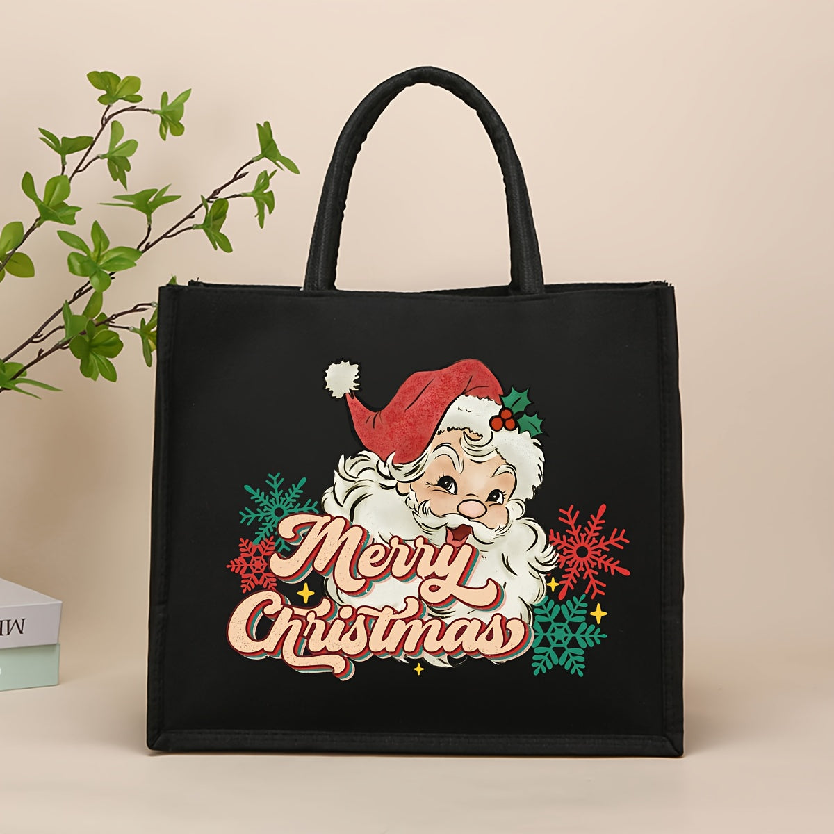 Christmas-Themed Tote Bag with Coin Purse - Durable Hemp, Magnetic Closure, Perfect for Shopping & Beach Travel - Ideal Gift for Friends