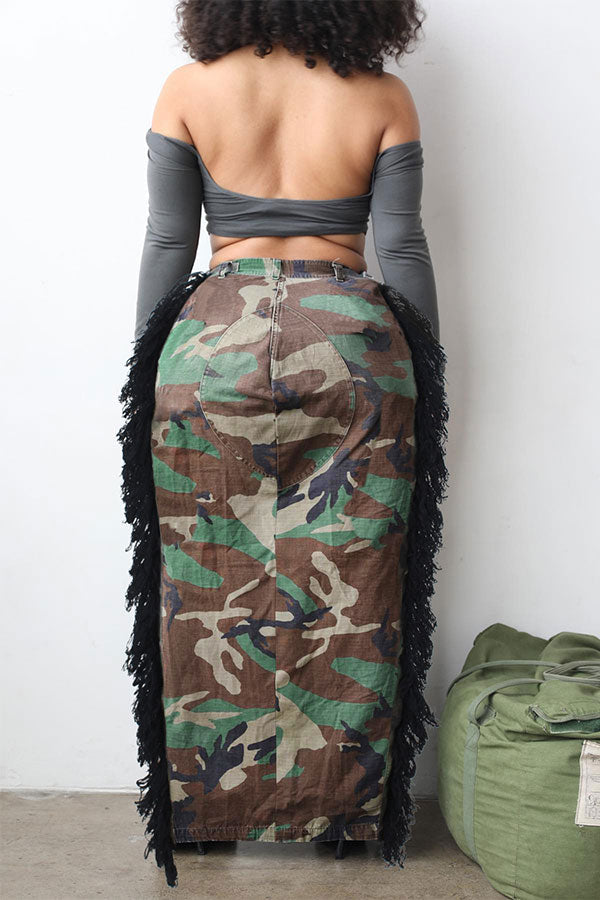 storexq Camouflage Hot High Split Side Tassel Skirt