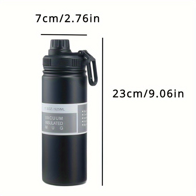 525mL Large Capacity 17.5oz Stainless Steel Vacuum Insulated Water Bottle - Portable Sports Flask with Handle, Food Contact Safe, Ideal Car Travel Mug