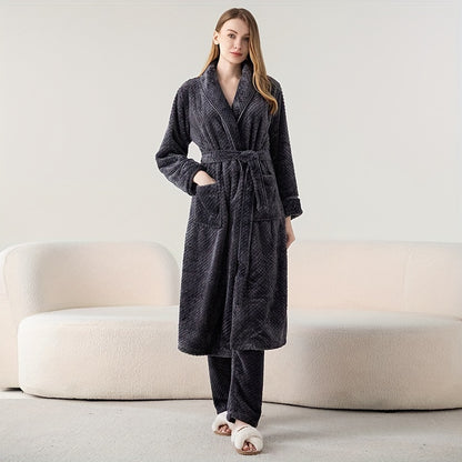 Cozy Flannel Robe Set for Men and Women: Winter Warmth, Extra Thick, Perfect for Couples - Bathrobe Home Wear