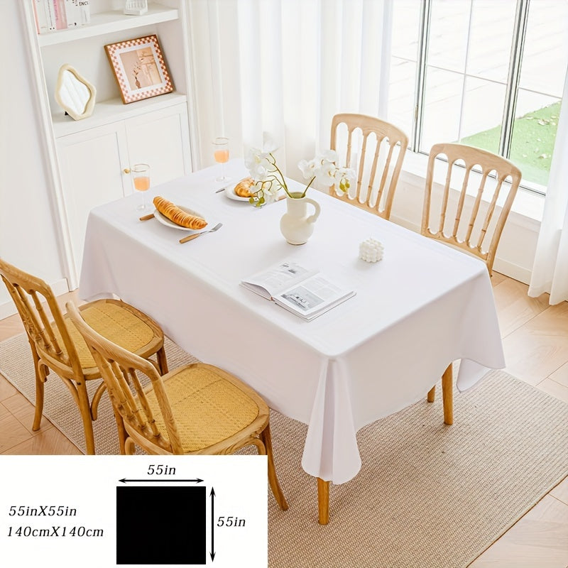 1pc White Plain Fabric Tablecloth - High-Quality Polyester Simple Style Table Cover with Modern Minimalist Design - Perfect for Dining and Coffee Tables