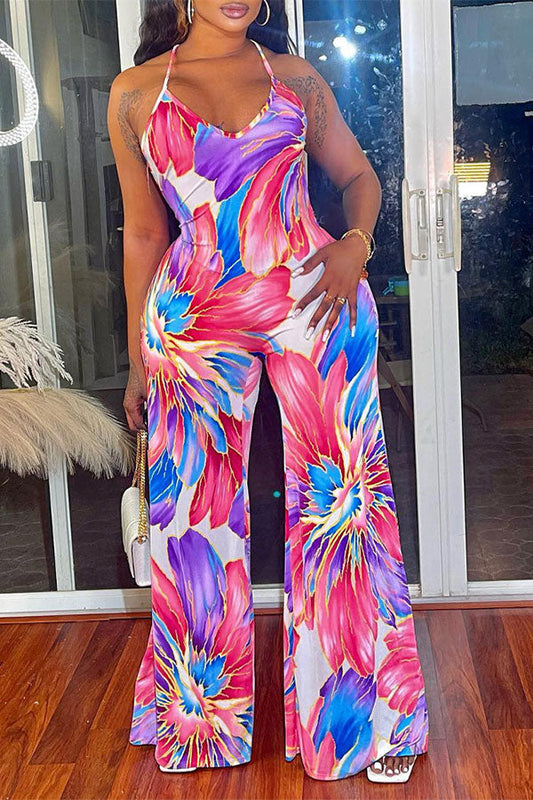 storexq Floral Print Pretty Wide Leg Jumpsuit