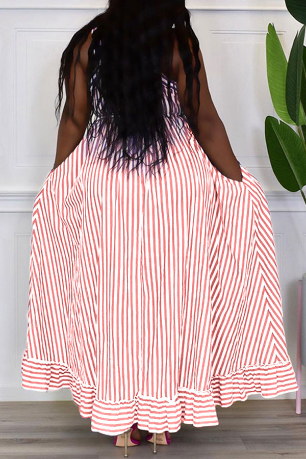 storexq Striped Classic Button Down Belted Midi Dress