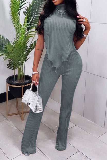 storexq Solid Color Undeniable Irregular Pant Suit