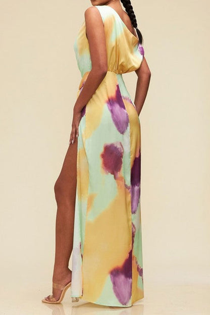 storexq Tie Dye Pretty High Split Asymmetric Maxi Dress