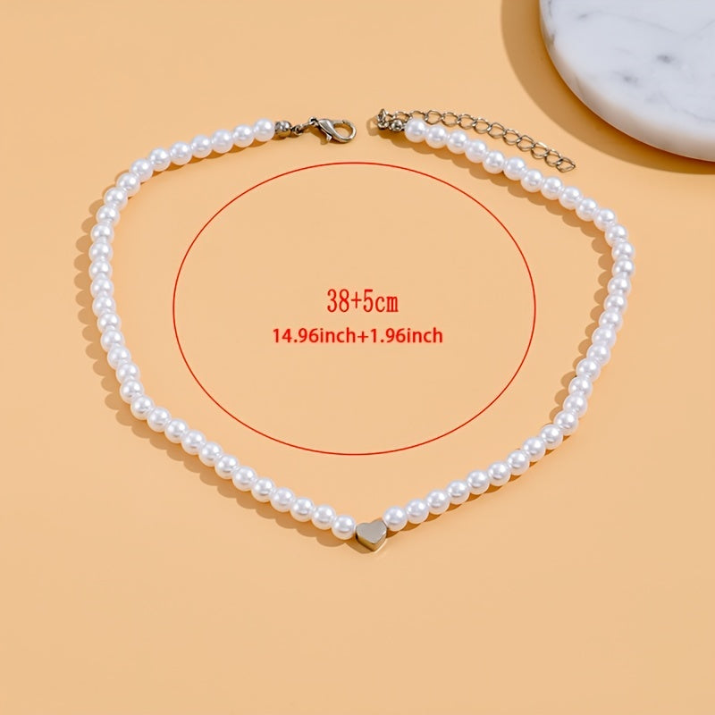 1pc Simple Love Decor Faux-Pearl Choker Necklace, Elegant Style Imitation Pearl Collar Necklace, Evening Jewelry