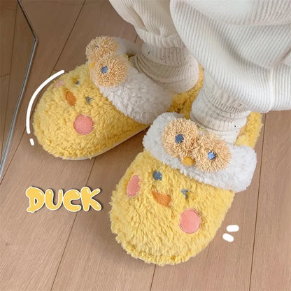 YvvCvv Cute Fuzzy Duck Slippers Women Fluffy Furry Slippers  Winter Warm Plush Slides Indoor Slippers Girls Kawaii Shoes