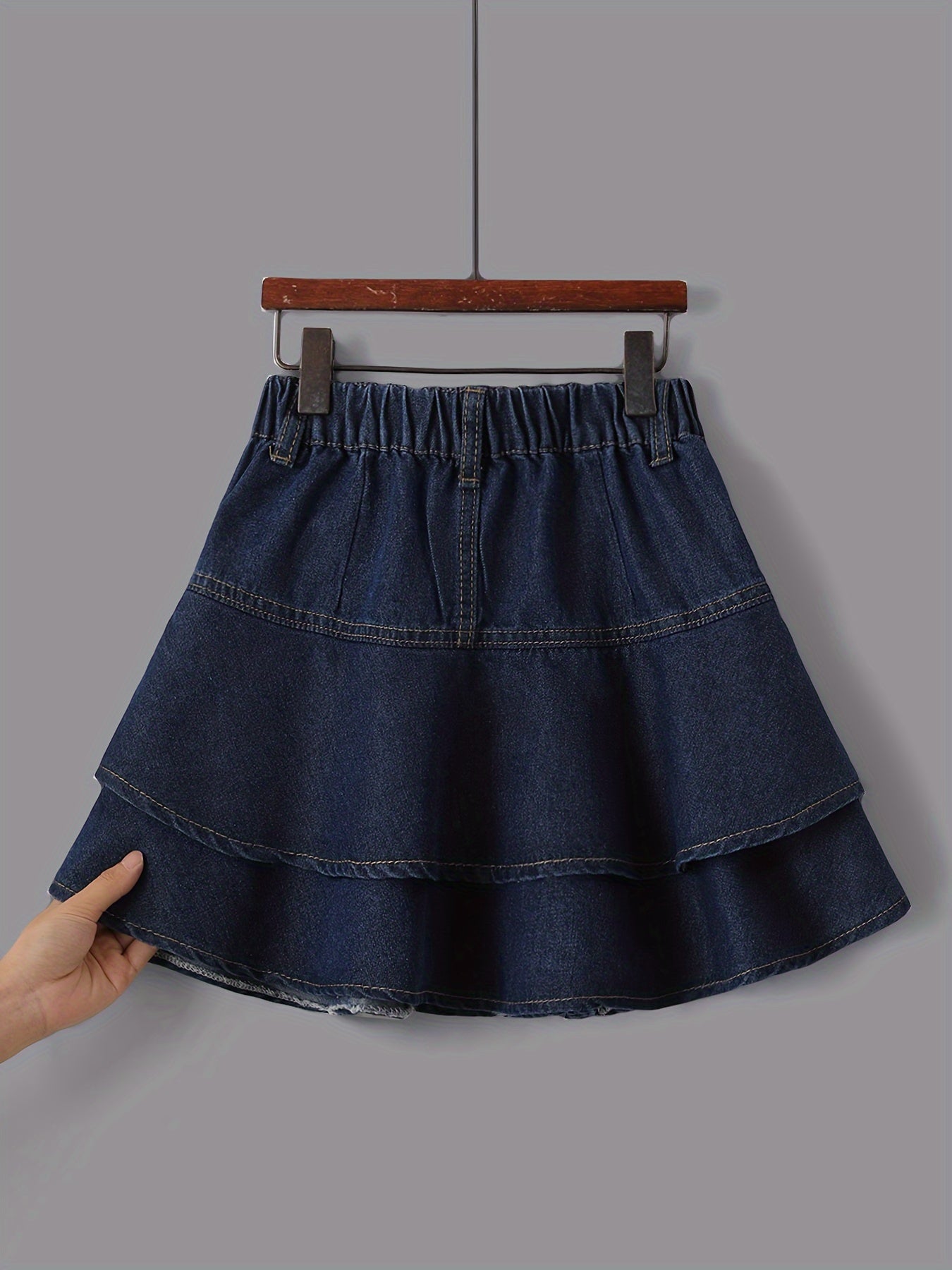 Tiered Ruffle Skirt - Soft Cotton Denim, Stretchy Elastic Waistband, Adorable Button Accents - Perfect for Girls, Latest Summer  Fashion, Cute and Playful Style, Youthful Casual Wear