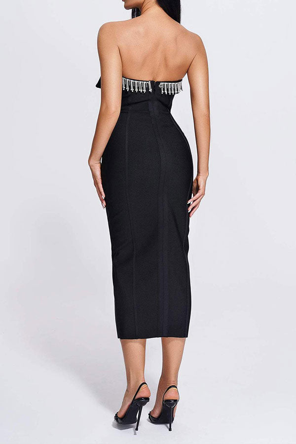 storexq Rhinestone Striking Bandeau Midi Dress