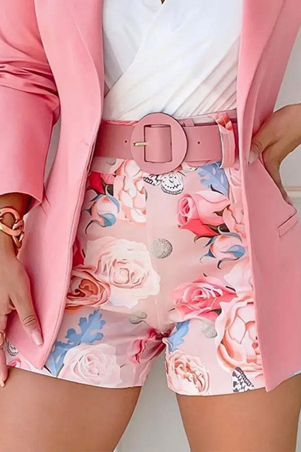 storexq Rose Print Commuting Notched Lapel Pant Suit