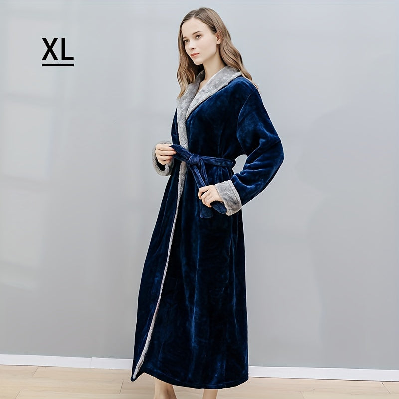 1pc Ultimate Flannel Bathrobe - Super-Soft & Cozy, Full-Length Nightgown, Insulated for Winter Warmth, Perfect Unisex Home Robe - Your Everyday Luxury Bathroom Essential