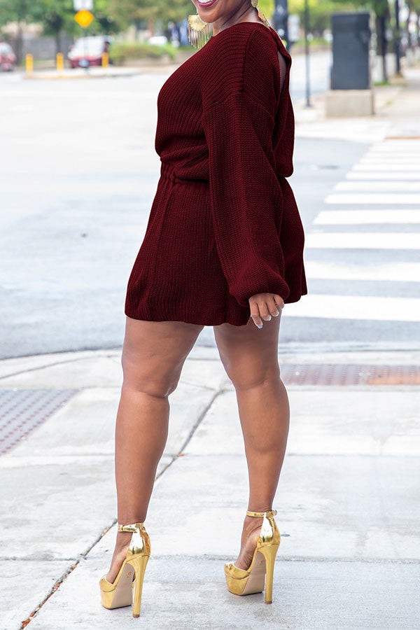 storexq Solid Color Knitted Classic Drawstring Romper