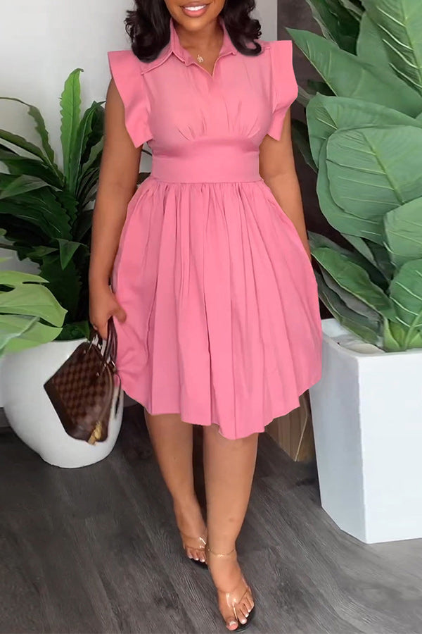 namcoverse Solid Color Girly Draped Midi Dress