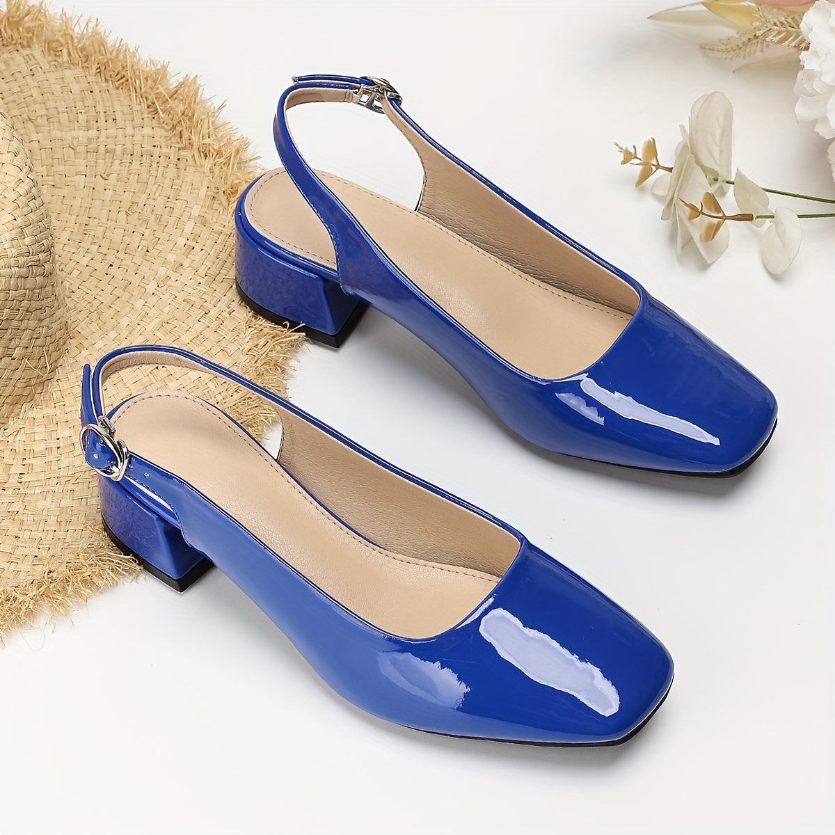 Exquisite Slingback Block Heel Pumps - Elevate Your Style with Squared Toe, Ankle Buckle, Versatile Summer Shoes for Women, Perfect for Dressy Occasions and Everyday Wear