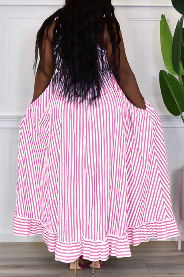 storexq Striped Classic Button Down Belted Midi Dress