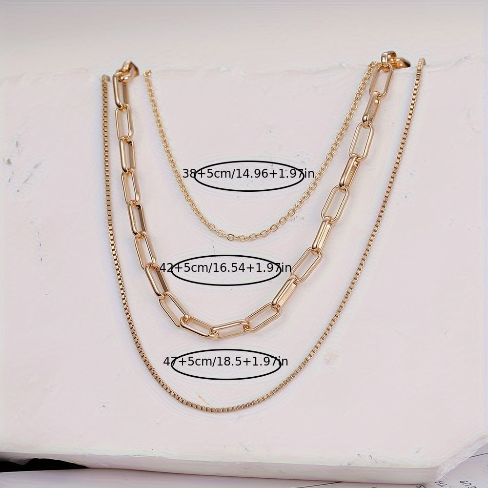 3pcs Minimalist Style Choker Necklaces, Versatile And Trendy Copper Multi-layered Hip-hop Necklace Set