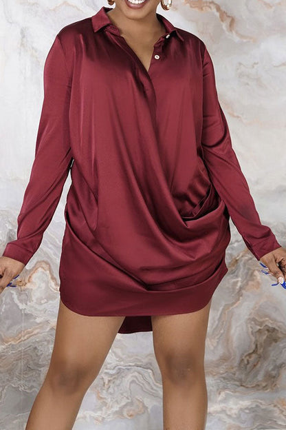 storexq Solid Color Flattering Ruffle Mini Dress