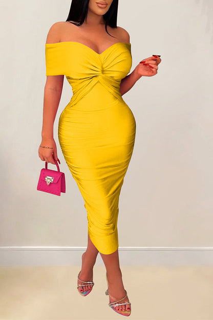 storexq Solid Color Classic Twisted Midi Dress