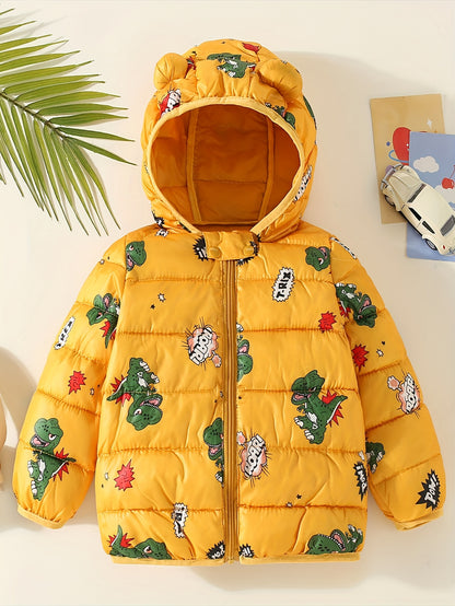 Toddler Boy Dinosaur Pattern Hooded Padded Jacket