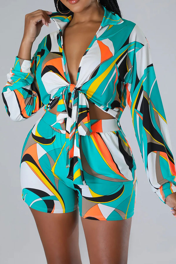 storexq Abstract Print Tropical Tie Front Pant Suit