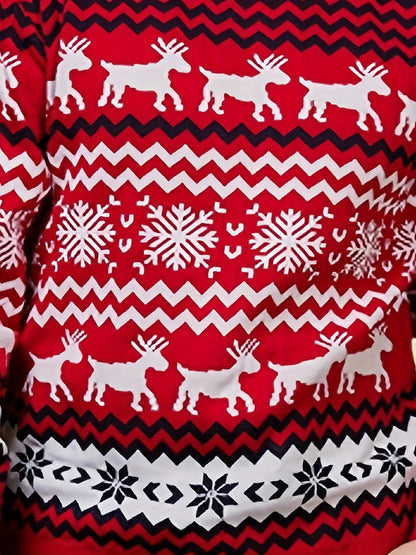 1pc Unisex Acrylic Christmas Sweater with Reindeer Pattern - Casual Style, Slight Stretch, Woven Holiday Theme Party Costume for New Year and Carnival