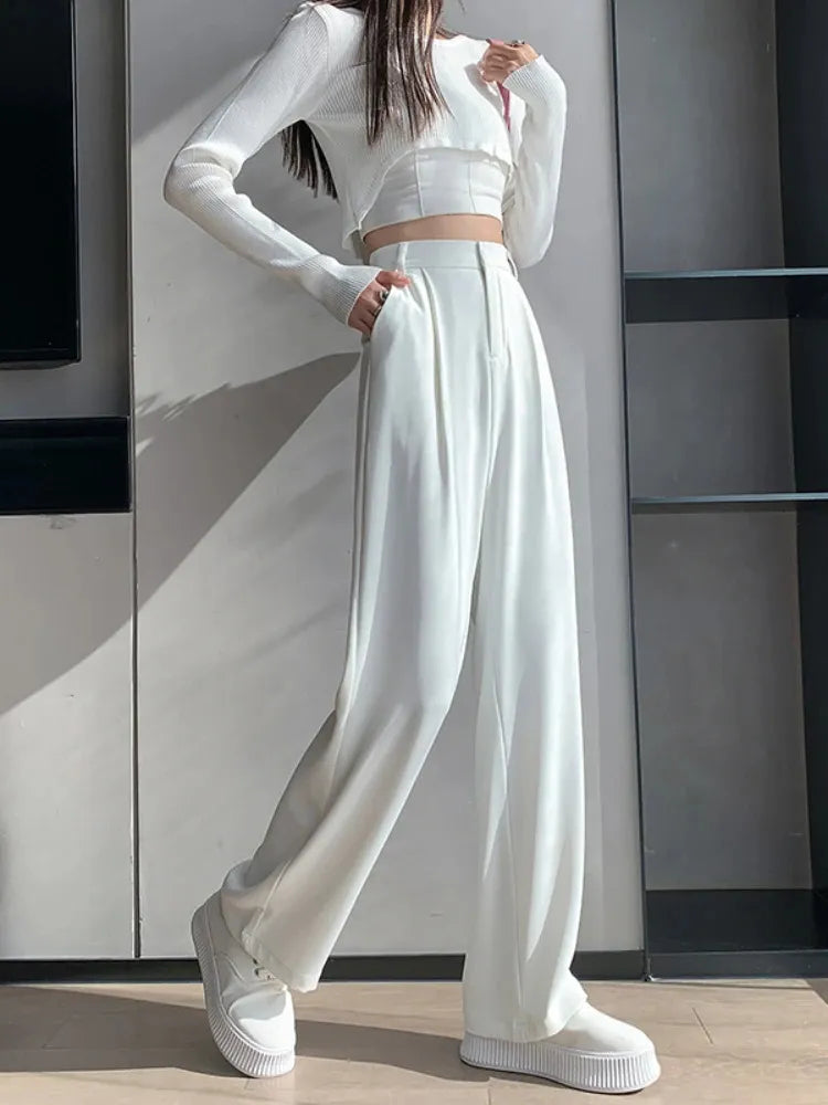 Casual High Waist Loose Wide Leg Pants for Women Spring Autumn Female Floor-Length White Suits Pants Ladies Long Trousers 240116