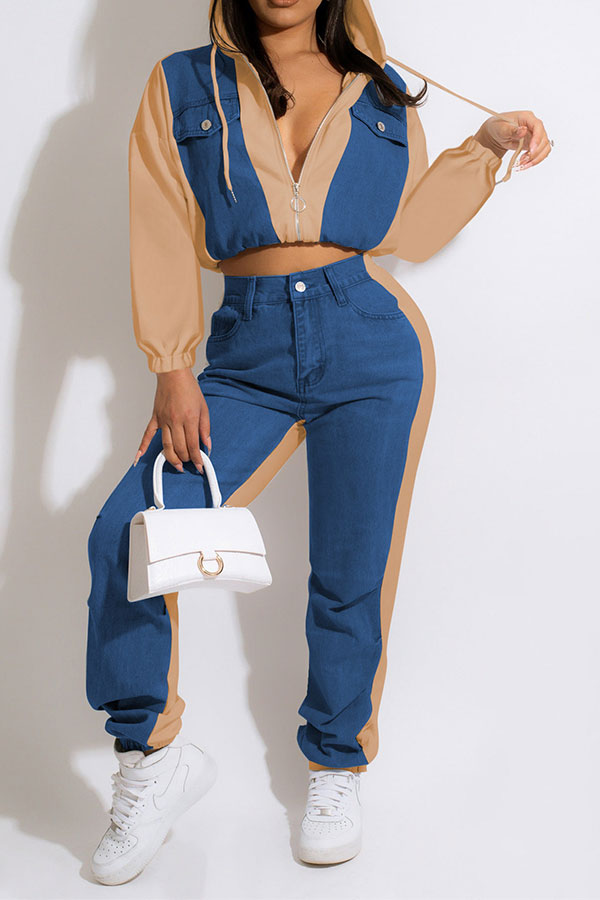 storexq Patchwork Boyish Zipped Design Pant Suit