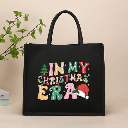 Christmas-Themed Tote Bag with Coin Purse - Durable Hemp, Magnetic Closure, Perfect for Shopping & Beach Travel - Ideal Gift for Friends