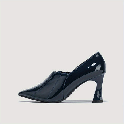 Elegant All-Season Pumps: Pointed Toe, Breathable Comfort, Slip-On, Mid-Heel, Glossy Patent Leather