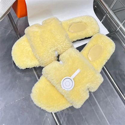 Designer fur slides Slippers for Warm and Cozy Winter Wool Slides Skin Soft Furry Sandals Winter Letters Warm Comfortable Fuzzy Girl Flip Flop Oran Slipper Women size