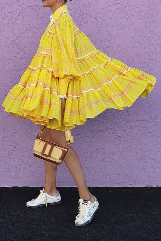 storexq Color Block Preppy Flowy Tiered Mini Dress