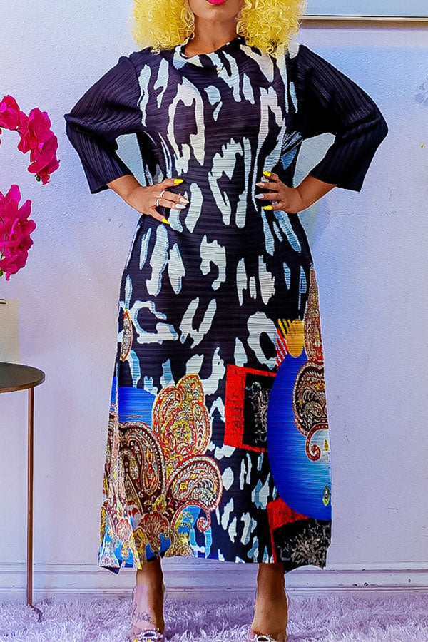 storexq Tribal Print Stylish Pleated Maxi Dress