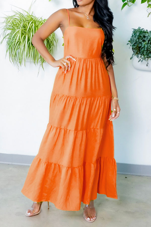 storexq Solid Color Romantic Backless Maxi Dress