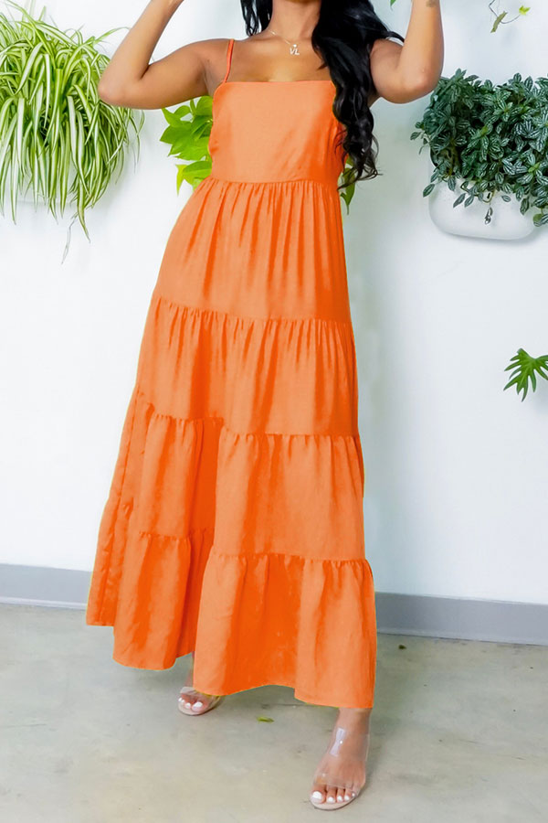 storexq Solid Color Romantic Backless Maxi Dress