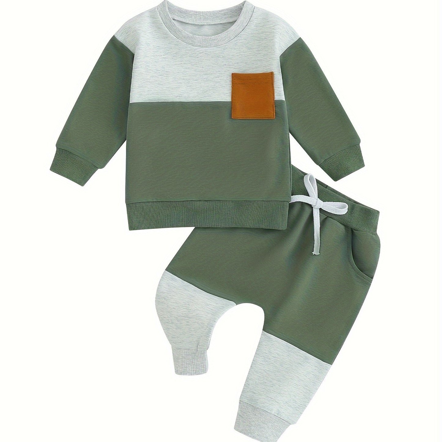 Infant Toddler Baby Boy Clothes Color Block Long Sleeve Sweatshirt Pullover Tops Jogger Pants Set Sweatsuit Fall Winter Outfits 2Pcs