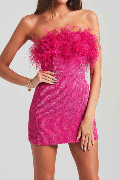 storexq Sequined Romantic Feather Design Mini Dress